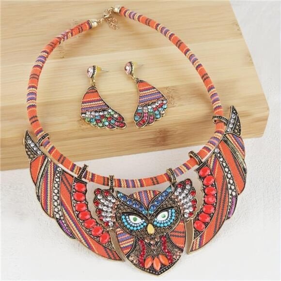 Gold Owl BOHO Jewelry Sets for Women Boho Tribal Retro Statement Choker Necklace - Picture 5 of 6